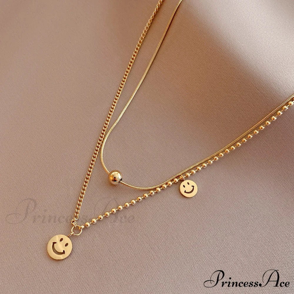 Double Layer Smile Lucky Bead Pendant Necklace - Image 2
