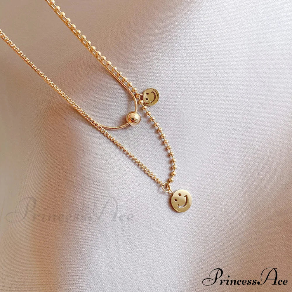 Double Layer Smile Lucky Bead Pendant Necklace - Image 3