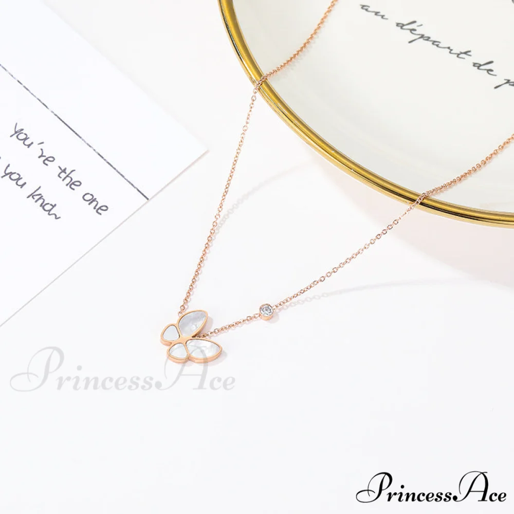 White Shell Butterfly Diamond Necklace - Image 3