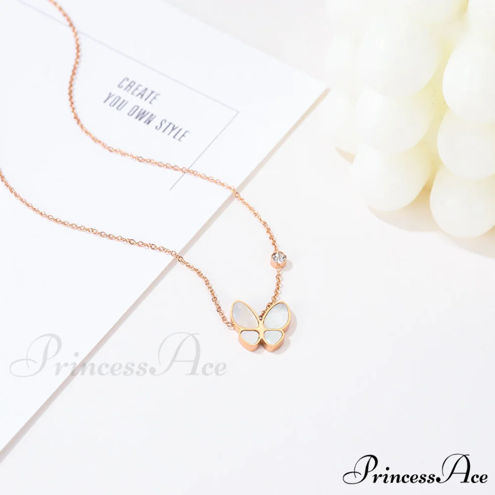White Shell Butterfly Diamond Necklace - Image 4