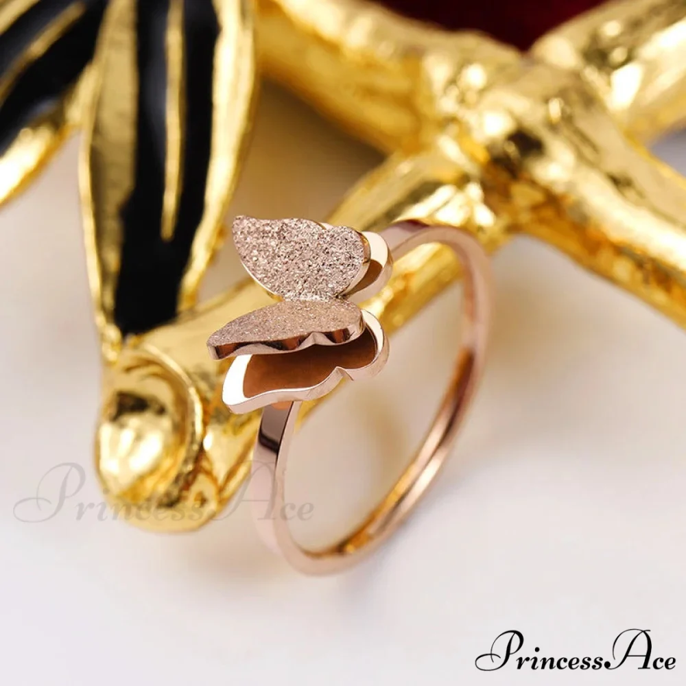 Fashion Frosted Butterfly Titanium Steel Ring - Image 3