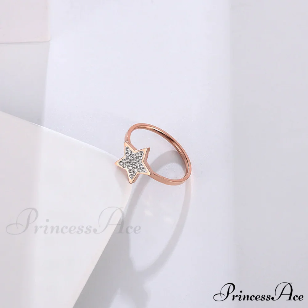 Five-pointed Star Full Diamond Titanium Steel Ring - Image 3
