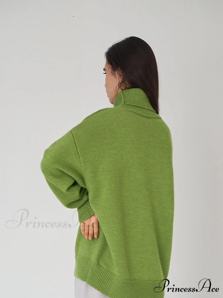 Oversized Casual Turtleneck Solid Color Pollover Sweater - Image 2