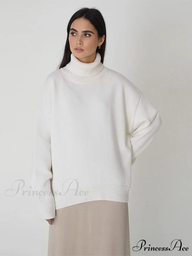 Oversized Casual Turtleneck Solid Color Pollover Sweater - Image 6
