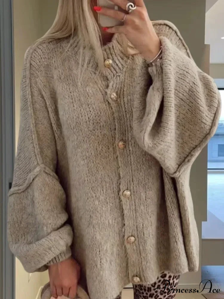 Casual Cozy Loose O-neck Elegant Solid Comfortable Lantern Sleeve Stylish Sweater - Image 2