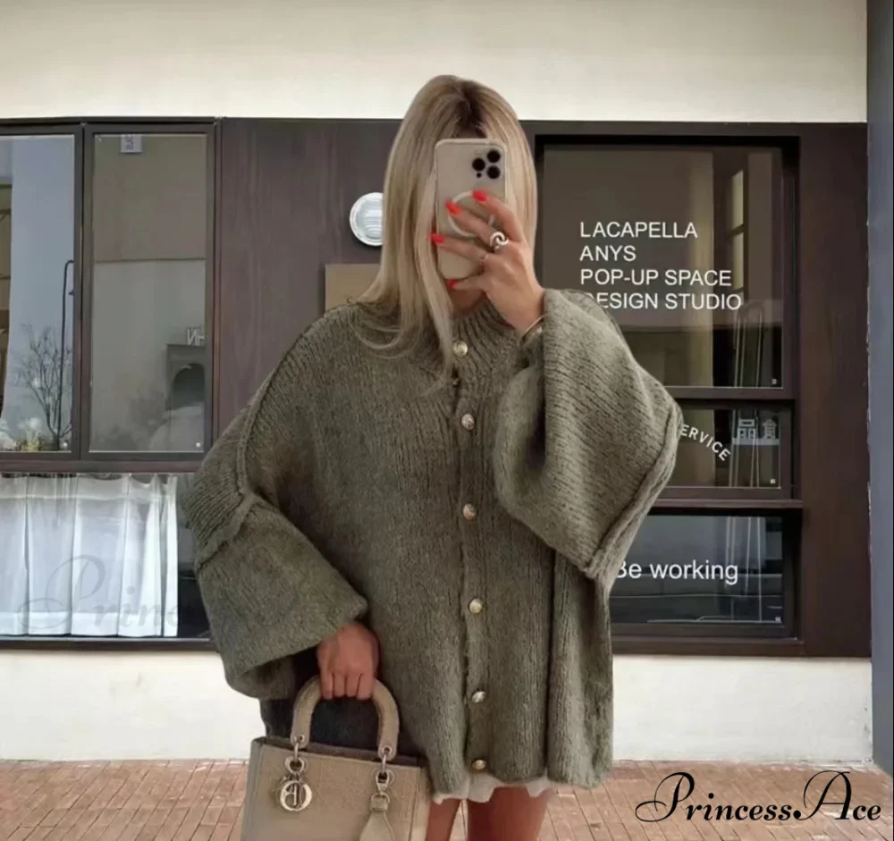 Casual Cozy Loose O-neck Elegant Solid Comfortable Lantern Sleeve Stylish Sweater - Image 3
