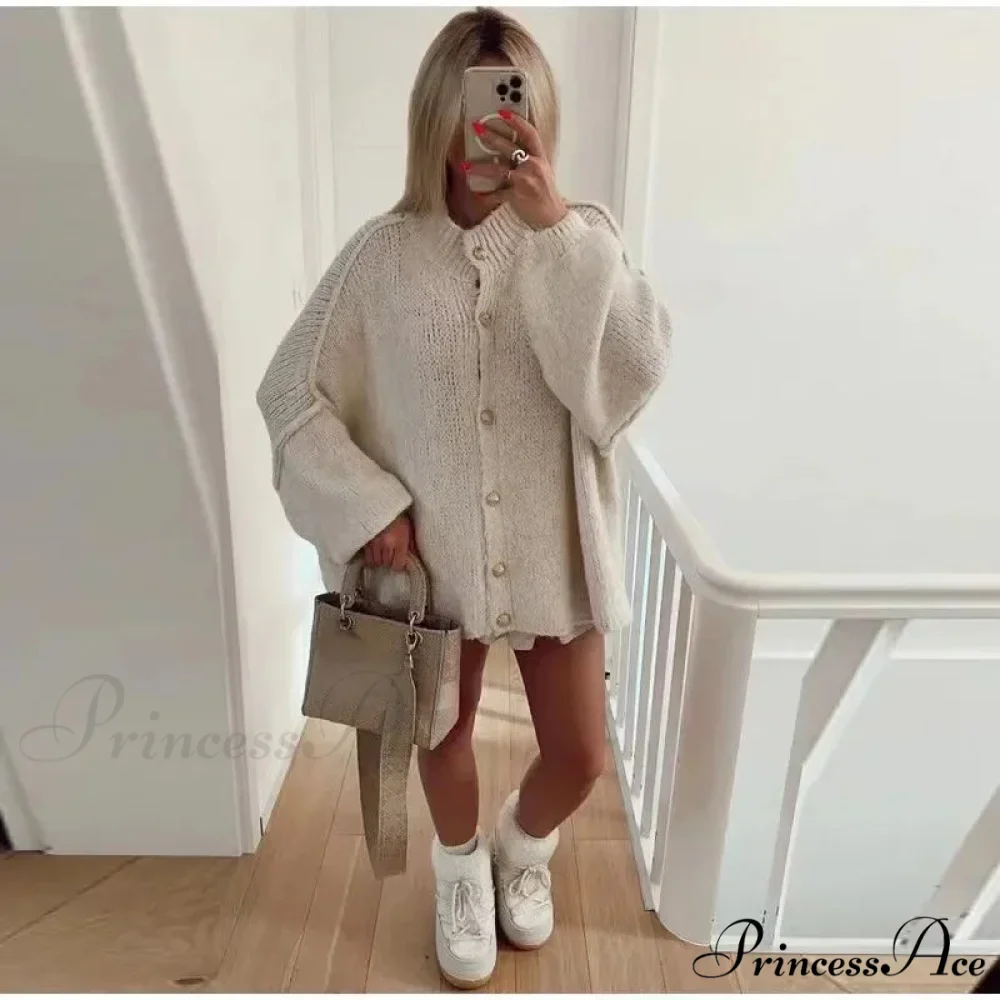 Casual Cozy Loose O-neck Elegant Solid Comfortable Lantern Sleeve Stylish Sweater - Image 5