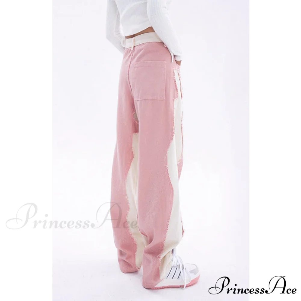 Hip Hop Street Style Pink White Baggy Jeans - Image 2