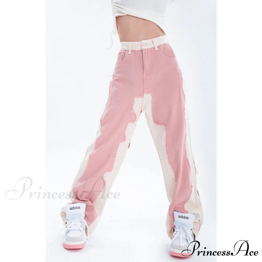 Hip Hop Street Style Pink White Baggy Jeans - Image 3