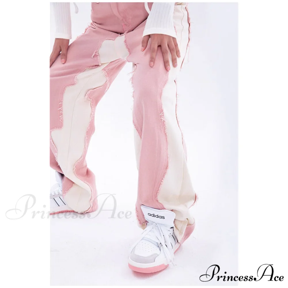Hip Hop Street Style Pink White Baggy Jeans - Image 5