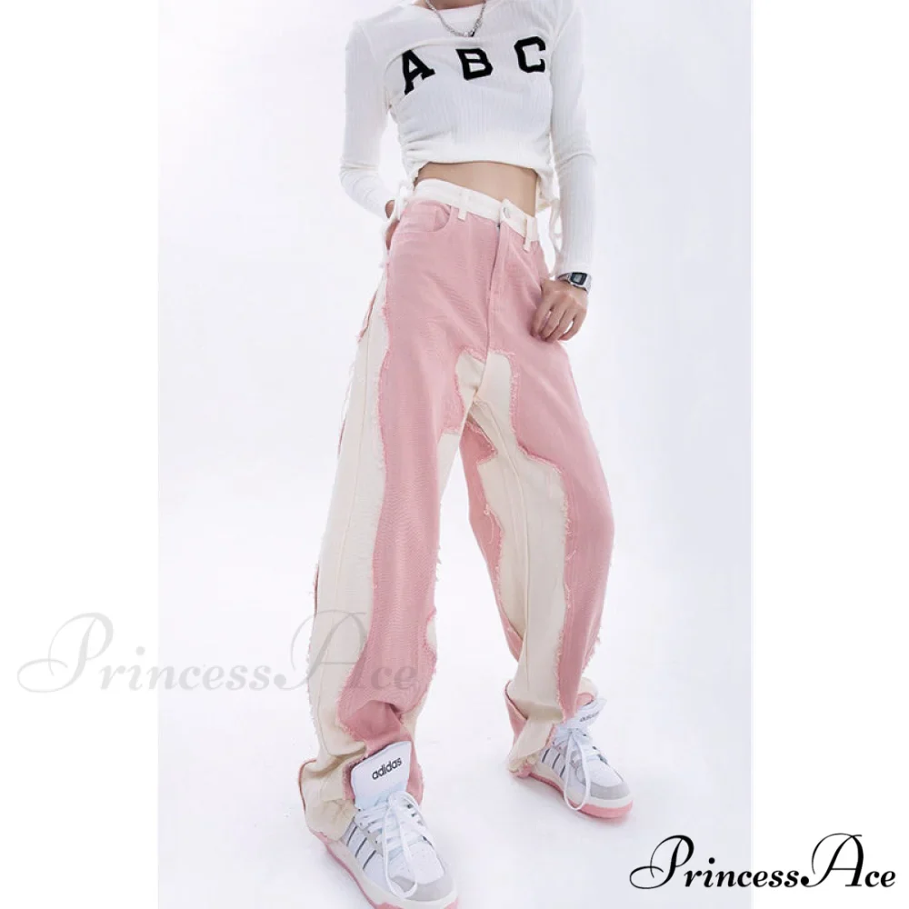 Hip Hop Street Style Pink White Baggy Jeans - Image 6