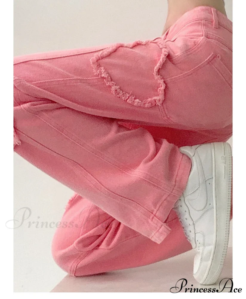 Y2K Cute Pink Heart Shape Jeans - Image 2