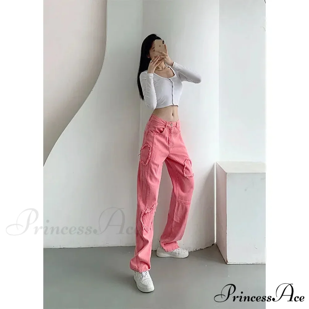 Y2K Cute Pink Heart Shape Jeans - Image 7