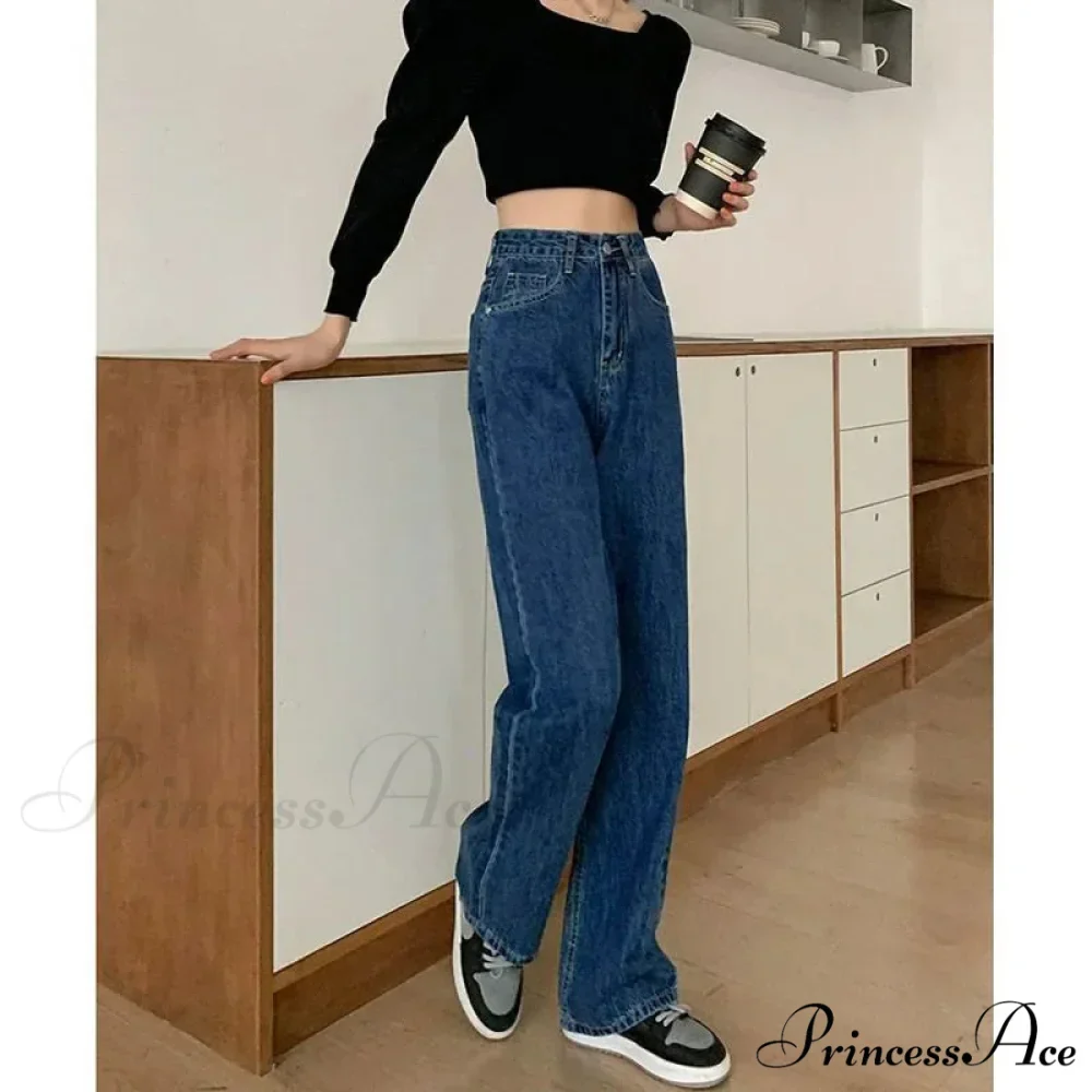 2024 Spring Autumn New Vintage Waist Pants For Women Korean Fashion Streetwear Straight Casual Baggy Woman Jeans - Image 2