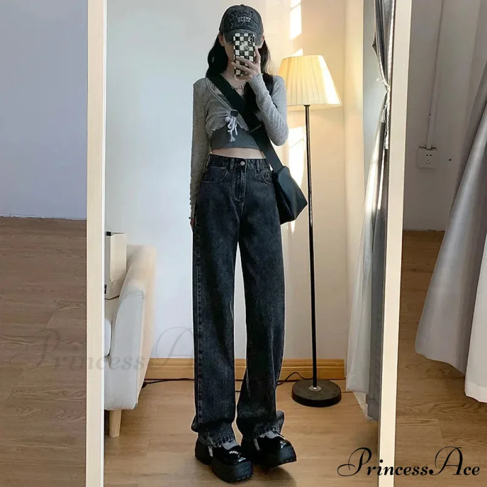 2024 Spring Autumn New Vintage Waist Pants For Women Korean Fashion Streetwear Straight Casual Baggy Woman Jeans - Image 4