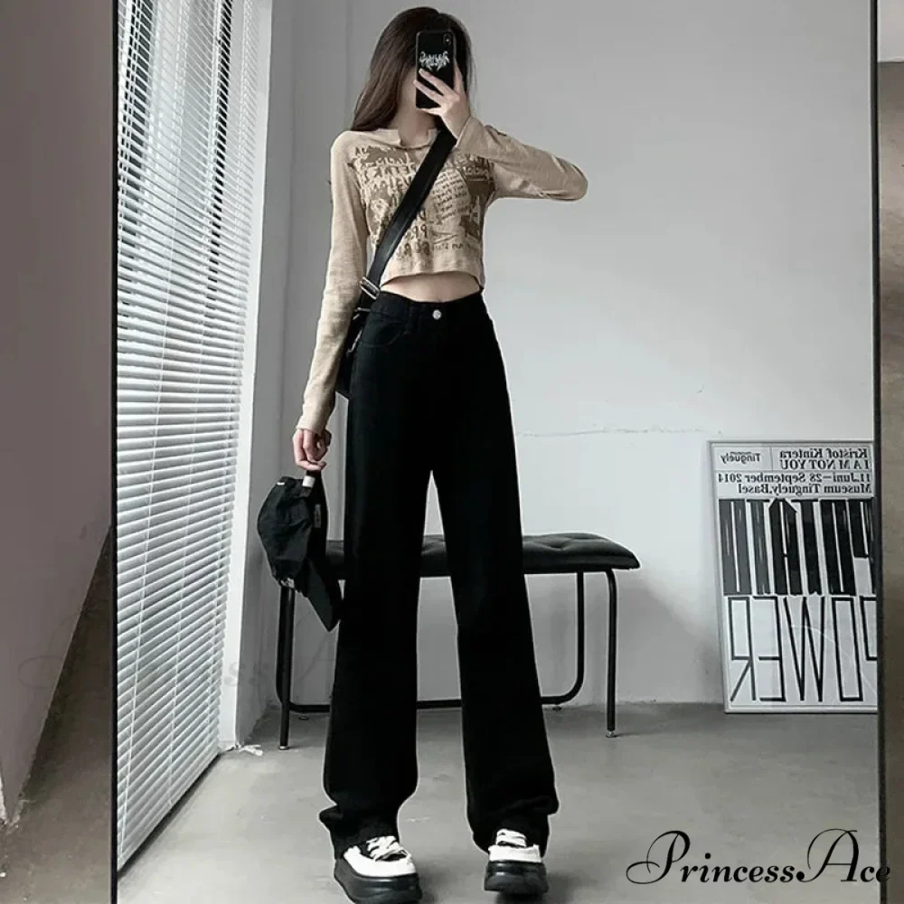 2024 Spring Autumn New Vintage Waist Pants For Women Korean Fashion Streetwear Straight Casual Baggy Woman Jeans - Image 6
