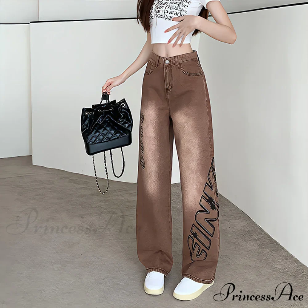 Letter Print Fashion Y2K Demin Jeans - Image 2