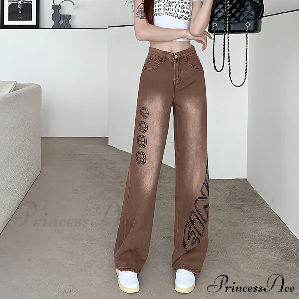 Letter Print Fashion Y2K Demin Jeans - Image 4