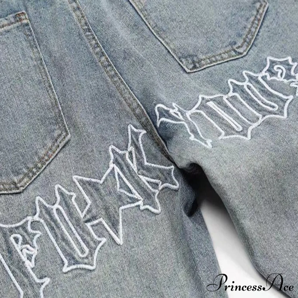 Fashion Letter Print Loose Jeans - Image 3