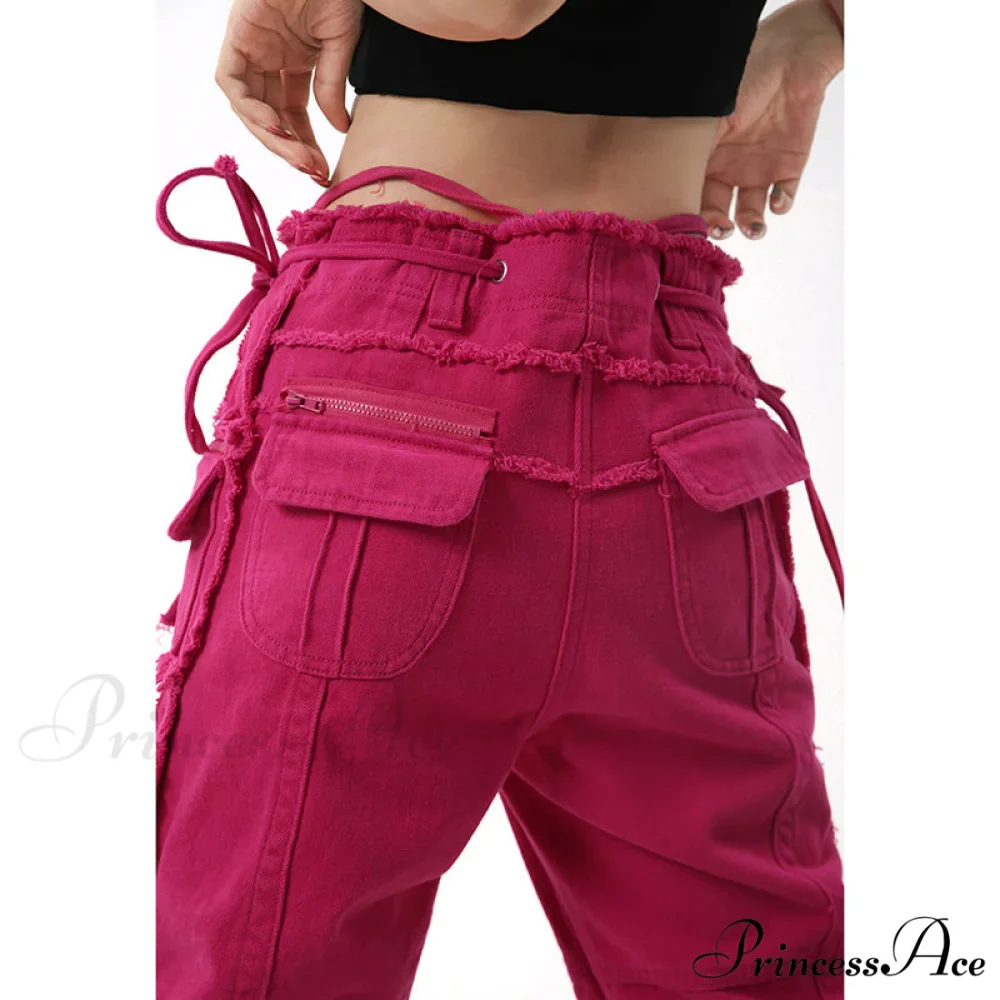 Hip Hop Red Vintage Cargo Jeans - Image 5