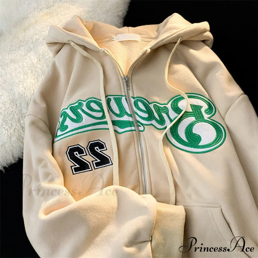 Letter Print Vintage Zip Up Oversize Jacket - Image 10