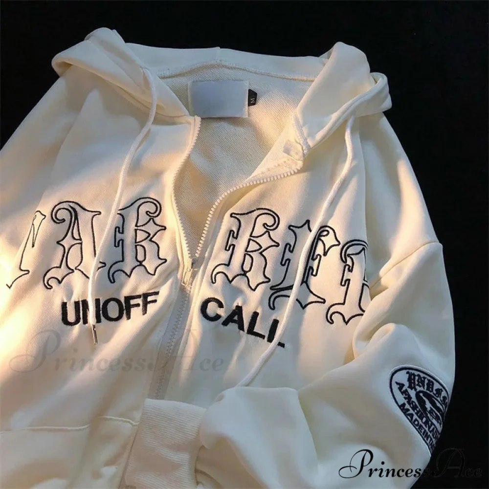 Retro Letter Print Loose Hoody Jacket - Image 11
