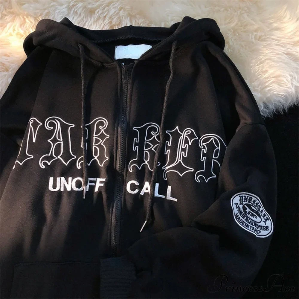 Retro Letter Print Loose Hoody Jacket - Image 12
