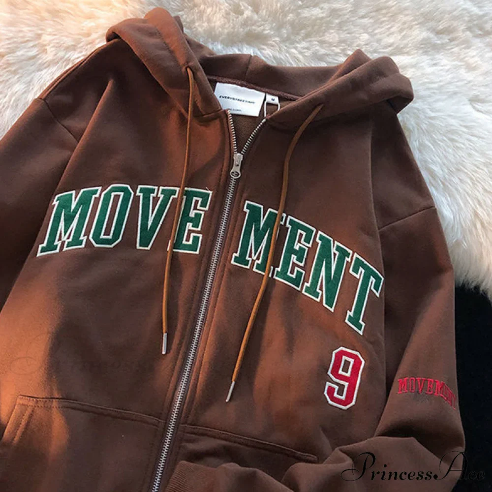 Retro Letter Print Loose Hoody Jacket - Image 3
