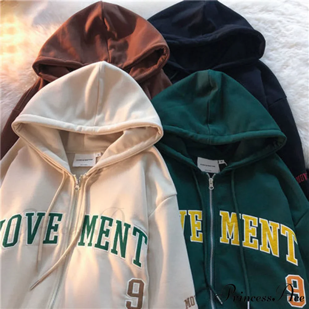 Retro Letter Print Loose Hoody Jacket - Image 4