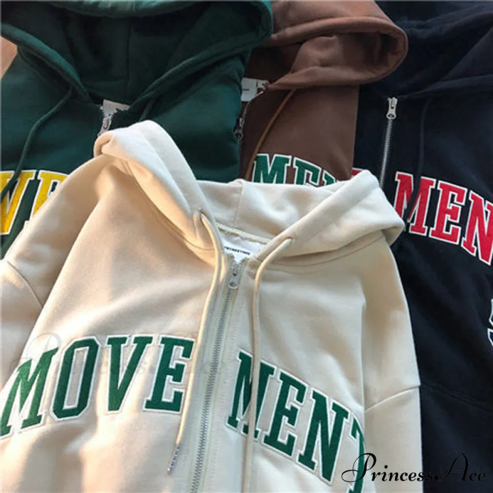 Retro Letter Print Loose Hoody Jacket - Image 5