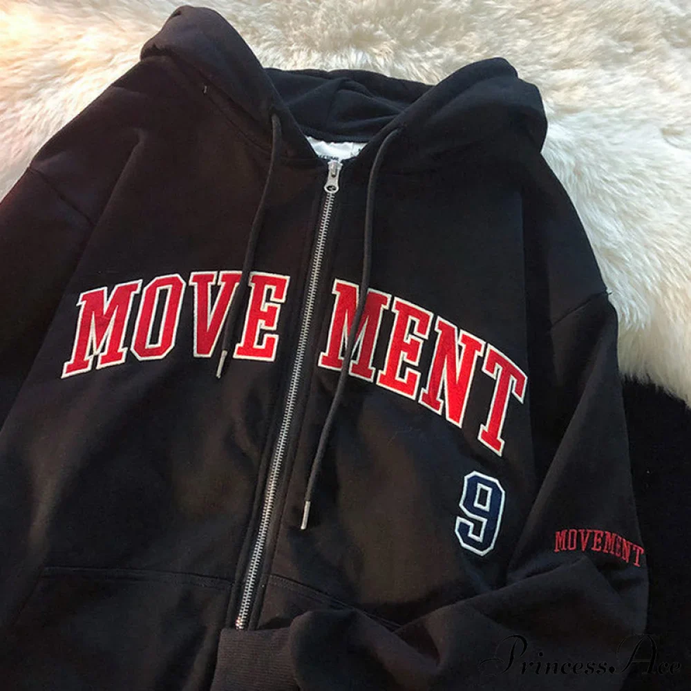 Retro Letter Print Loose Hoody Jacket - Image 7