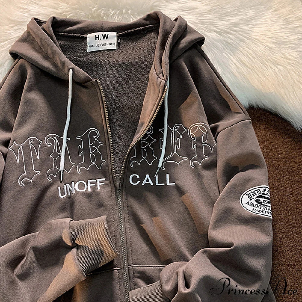 Letter Print Zip Up Oversize Jacket - Image 3