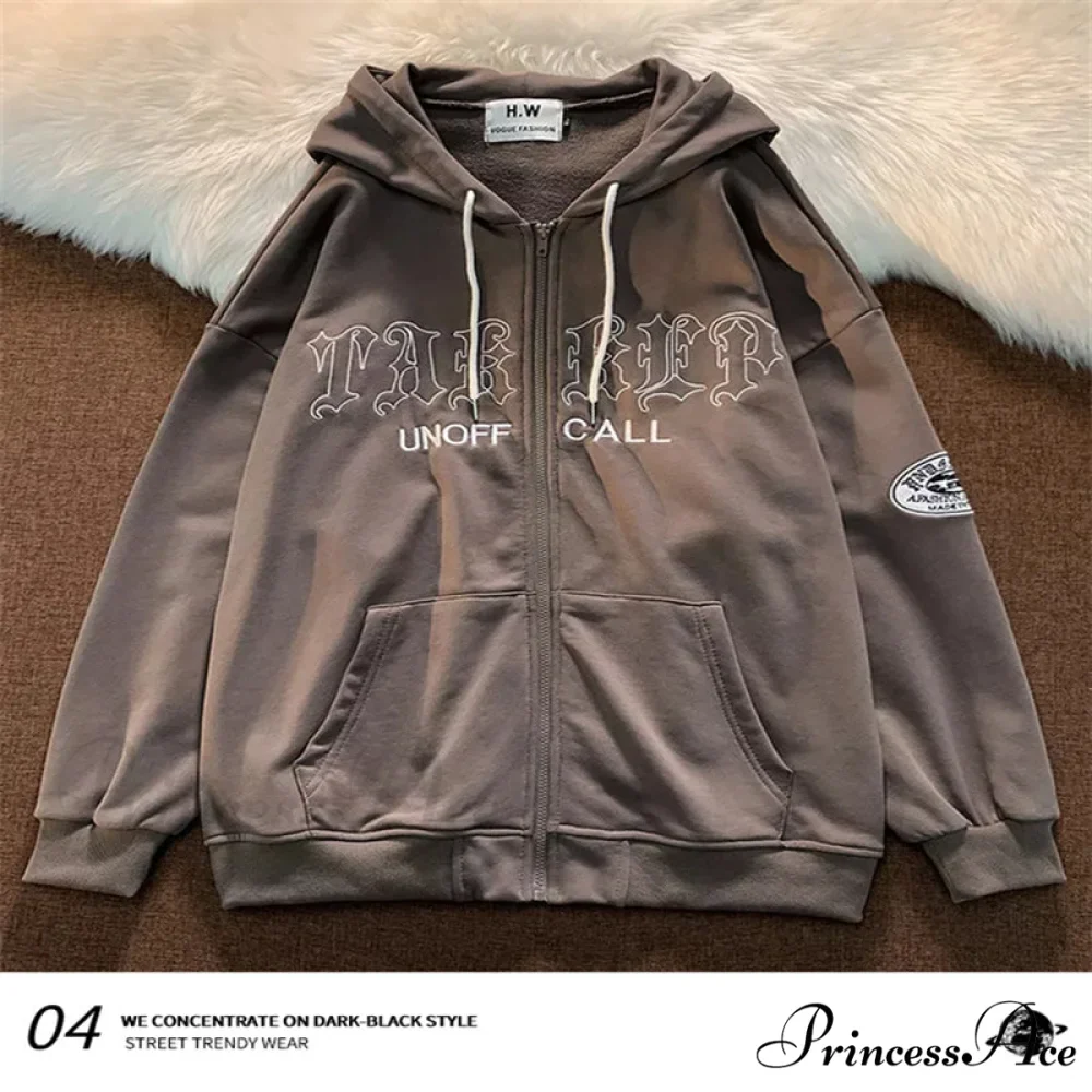 Letter Print Zip Up Oversize Jacket - Image 5