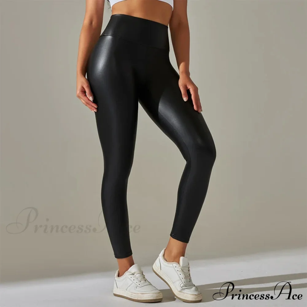 Trendy New Oversized High Waisted Tight Sexy PU Leather Yoga Pants Leggings - Image 2