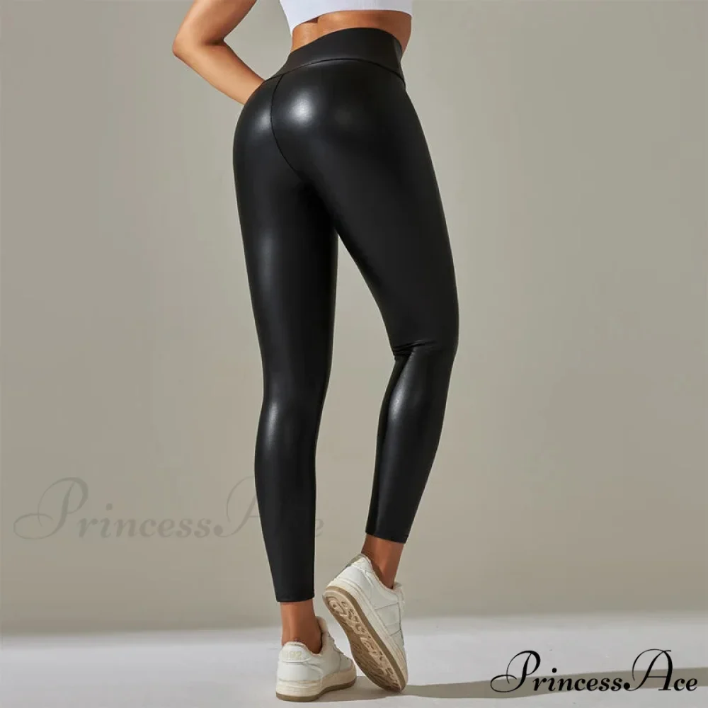 Trendy New Oversized High Waisted Tight Sexy PU Leather Yoga Pants Leggings - Image 3