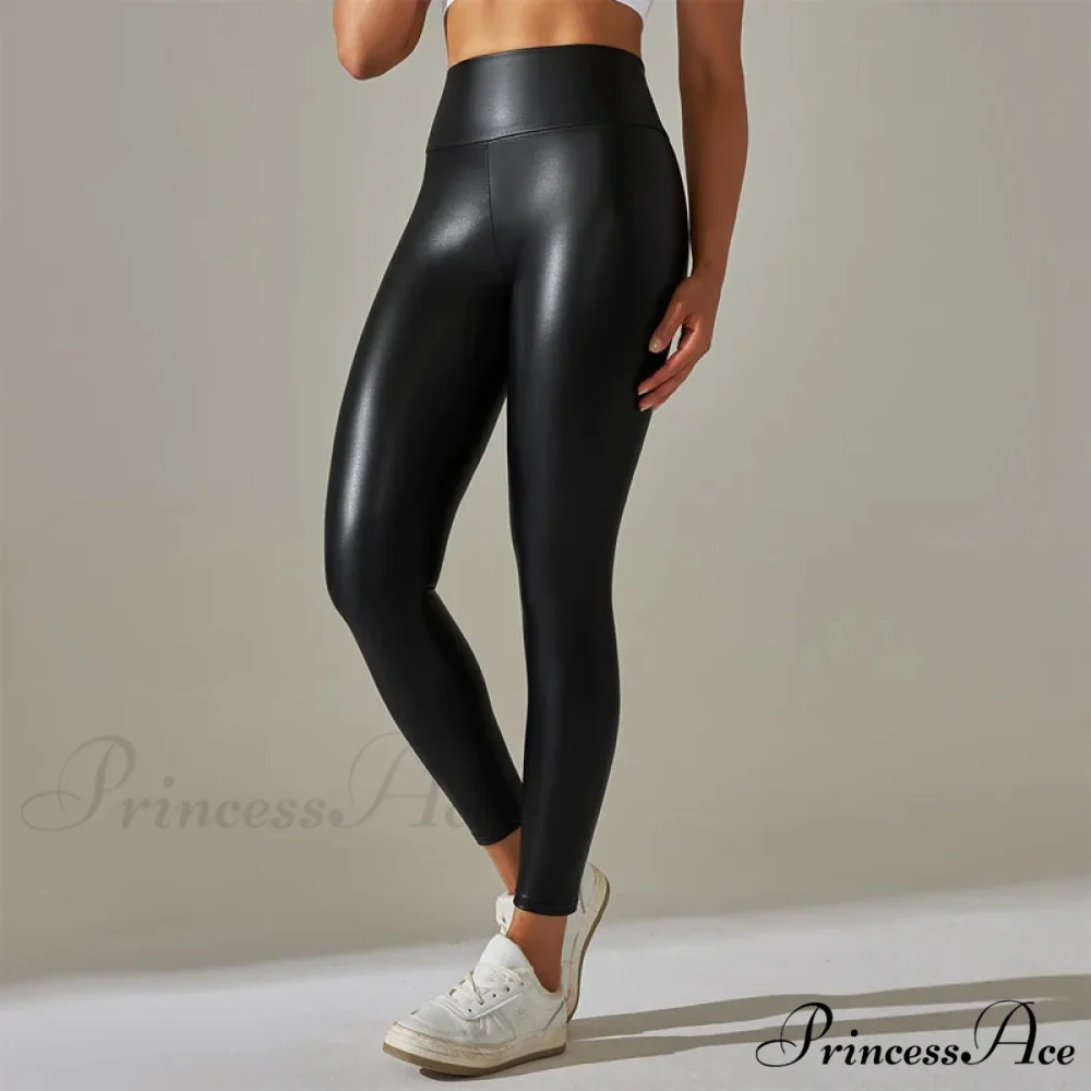 Trendy New Oversized High Waisted Tight Sexy PU Leather Yoga Pants Leggings - Image 4