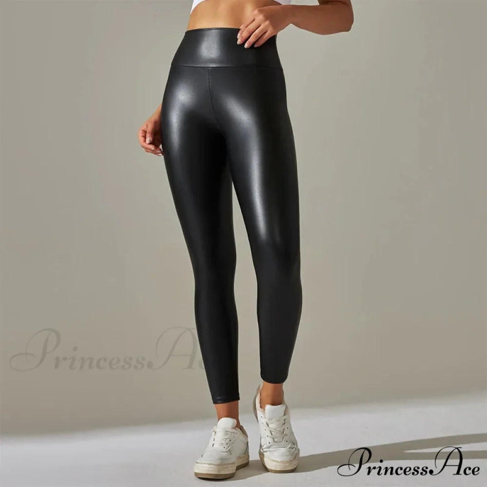 Trendy New Oversized High Waisted Tight Sexy PU Leather Yoga Pants Leggings - Image 5