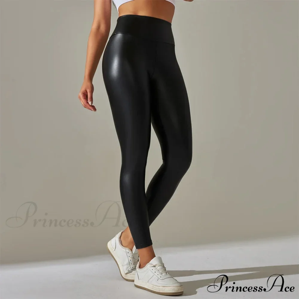 Trendy New Oversized High Waisted Tight Sexy PU Leather Yoga Pants Leggings - Image 6