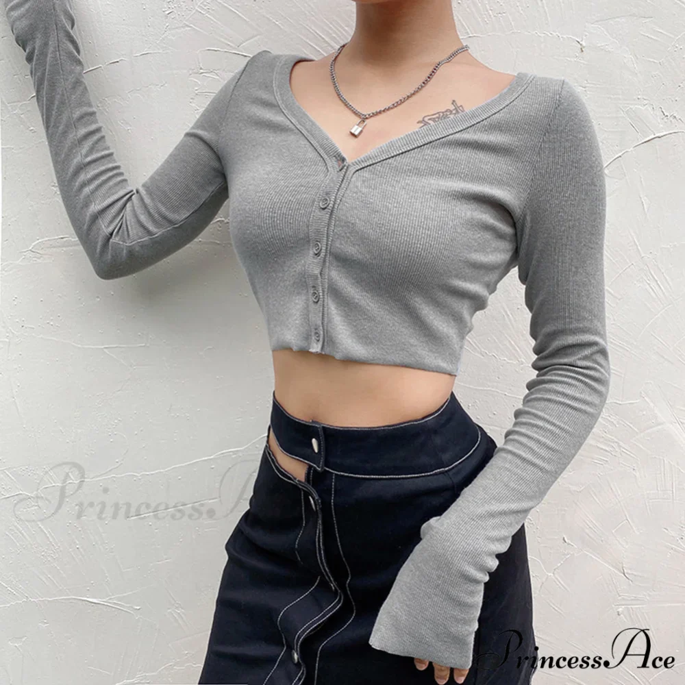 Stretchy Long Sleeve Crop Tops Cardigan - Image 2