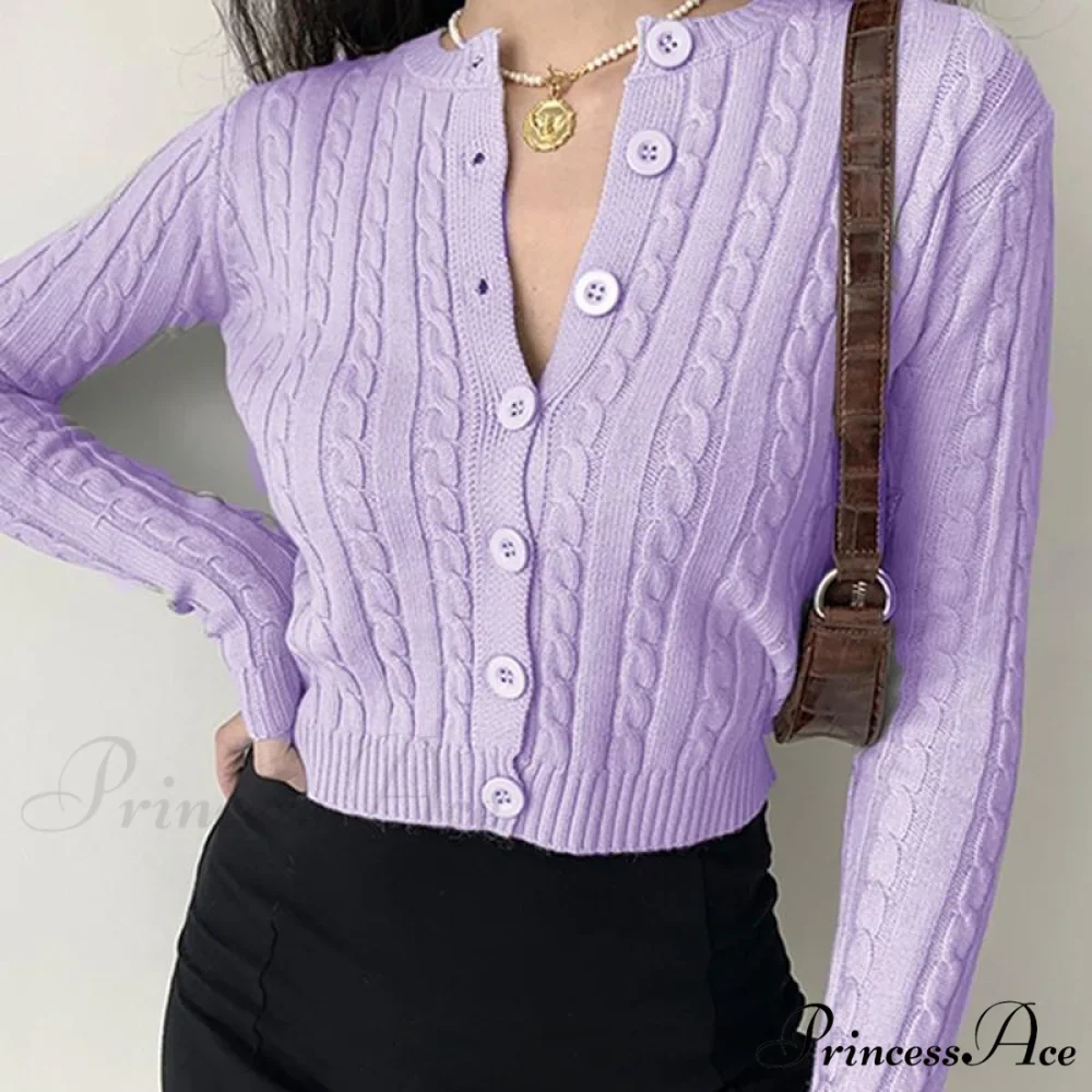 Vintage Long Sleeve Slim Knitted Cardigan - Image 6