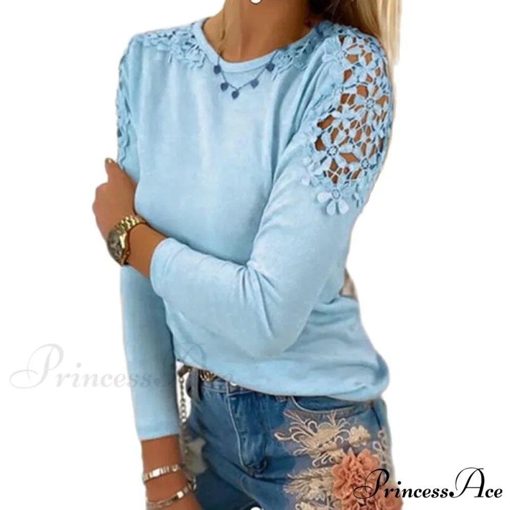 Pure Color Slim Lace Patchwork T-Shirt - Image 4