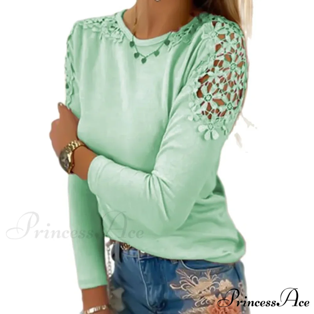 Pure Color Slim Lace Patchwork T-Shirt - Image 6