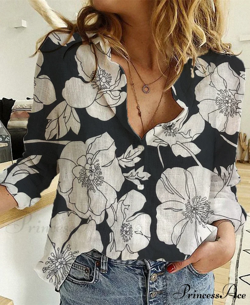 Cotton Linen Vintage Flower Print Blouse - Image 9