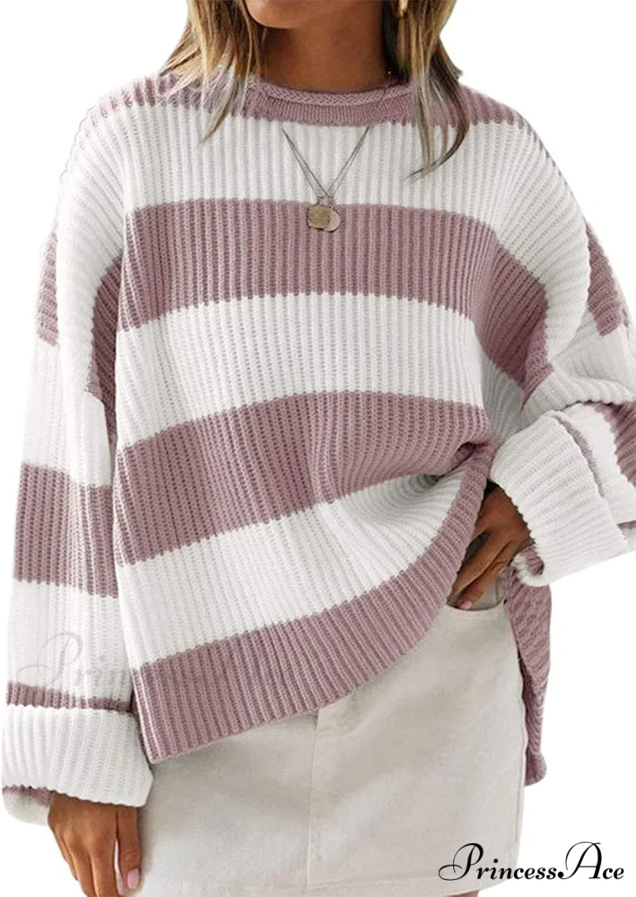 Women's Striped Color Comfy Knitted Sweater - Image 11