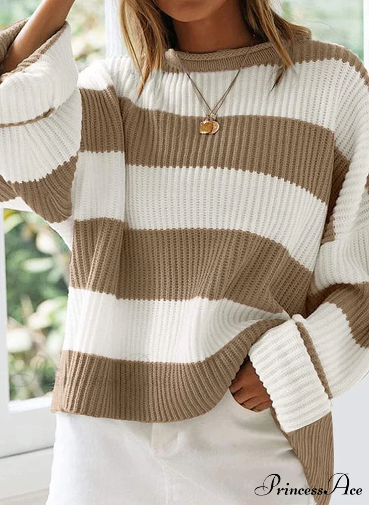 Women's Striped Color Comfy Knitted Sweater - Image 2