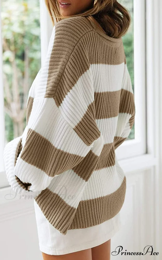 Women's Striped Color Comfy Knitted Sweater - Image 3