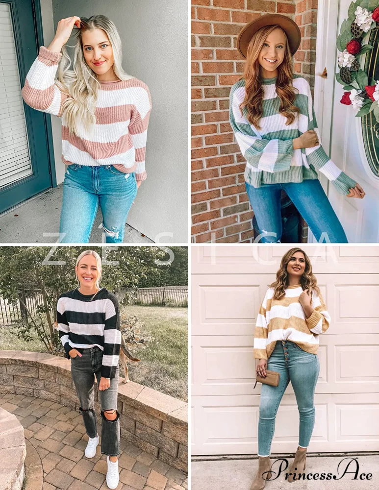 Women's Striped Color Comfy Knitted Sweater - Image 6
