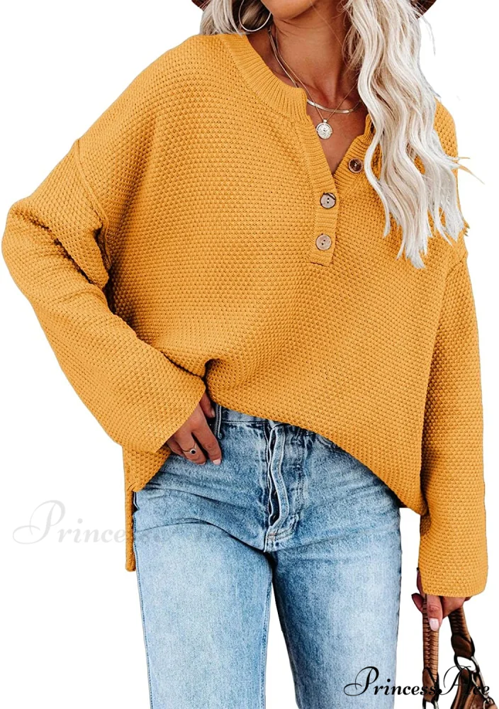 Women's Batwing Long Sleeve Loose V Neck Button Top - Image 13