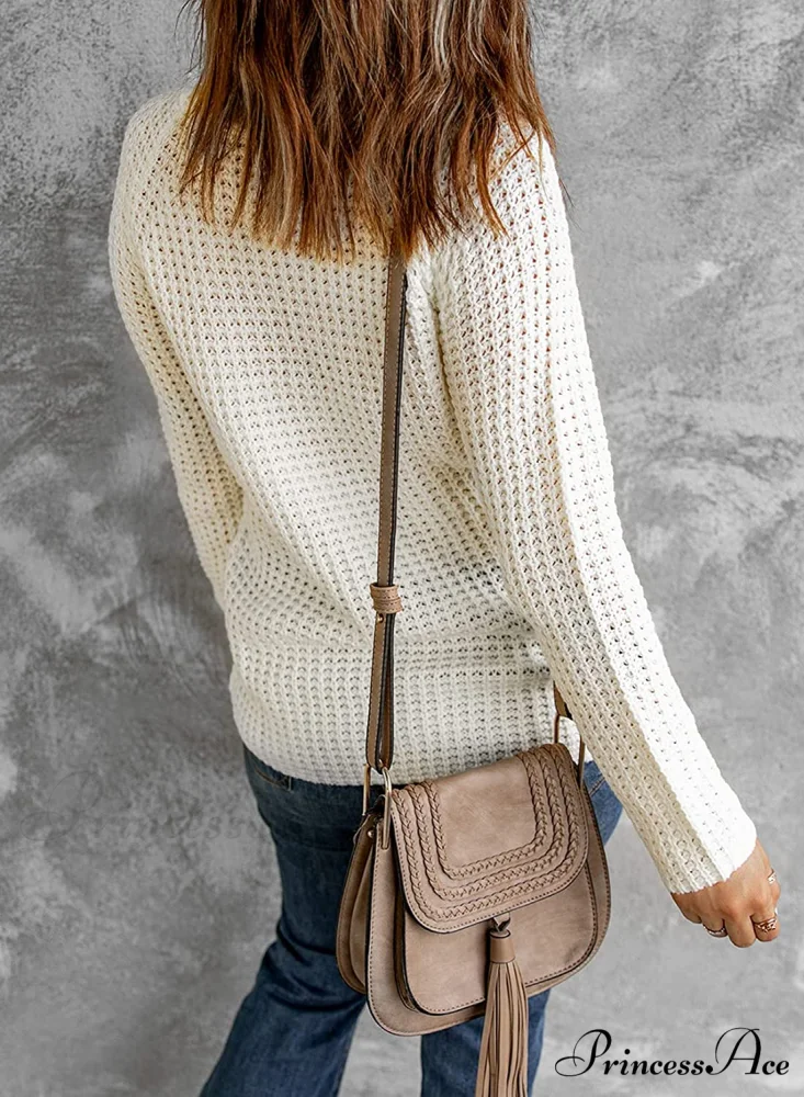Womens Button Cowl Neck Long Sleeve Asymmetric Wrap Sweater - Image 2