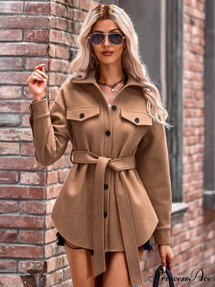 Elegant Long Sleeve Knit Casual Wool Coat - Image 2